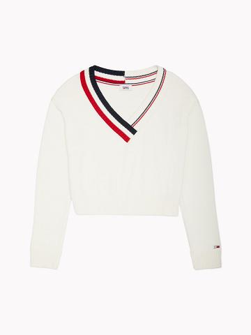 Női Tommy Hilfiger Essential Varsity Pulóverek Fehér | HU 353BEX